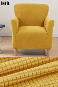 İntil Pamuklu - Polyester Likralı Süngersiz Kareli Giydirmeli Gri Tekli Koltuk Örtüsü 180x230 cm