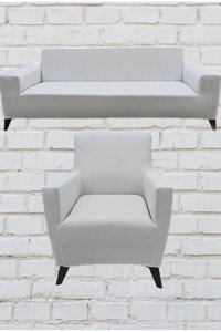 Şahane Ev Mikro Polyester Likralı Jakarlı Süngersiz Düz Giydirmeli Lastikli Bej Üçlü Koltuk Örtüsü 85x55 cm