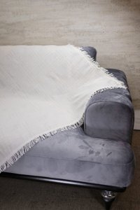 Efesan Pamuklu - Polyester Kanvas Saçaklı Süngersiz Armürlü Bej Üçlü Koltuk Örtüsü 180x220 cm