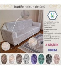 Uy Style Tekstil Kadife Süngerli Armürlü Giydirmeli Bej Tekli Koltuk Örtüsü 180x230 cm