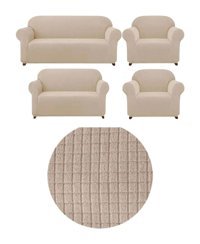 Heytgah Pamuklu - Polyester Likralı Süngersiz Düz Giydirmeli Bej 3-2-1-1 Koltuk Örtüsü 180x230 cm