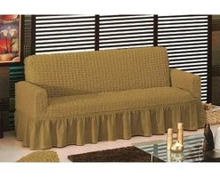 Mandaş Polyester Bürümcük Fırfırlı Süngersiz Kareli Giydirmeli Bej Tekli Koltuk Örtüsü