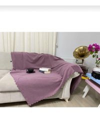 Poyraz Garanti Pamuklu Nubuk Jakarlı Süngersiz Düz Pembe Üçlü Koltuk Örtüsü 180x220 cm