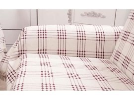 Buldan Pamuklu Kanvas Saçaklı Süngersiz Ekoseli Bordo Üçlü Koltuk Örtüsü 180x300 cm