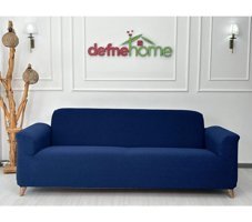 Defne Home Pamuklu - Polyester Likralı Jakarlı Süngersiz Armürlü Giydirmeli Lacivert Sekizli Koltuk Örtüsü 220x180 cm