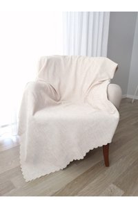 As Homes Pamuklu - Polyester Süngersiz Mermer Desenli krem Tekli Koltuk Örtüsü 175x215 cm