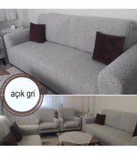 Güzelevim Polyester Jakarlı Süngersiz Kırçıllı Giydirmeli Gri 3-3-1-1 Koltuk Örtüsü 180x230 cm