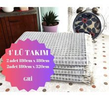 A.Z.H. Windores Pamuklu - Polyester Süngersiz Armürlü Gri Dörtlü Koltuk Örtüsü 180x320 cm