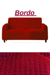 E Bahar Polyester Bürümcük Jakarlı Süngersiz Armürlü Giydirmeli Bordo Üçlü Koltuk Örtüsü 180x230 cm