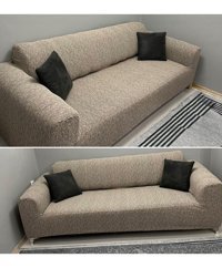 Riseler Home Likralı Jakarlı Süngersiz Çizgili Giydirmeli Kahverengi Üçlü Koltuk Örtüsü 180x230 cm