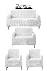 E Bahar Polyester Bürümcük Jakarlı Süngersiz Armürlü Giydirmeli Beyaz Yedili Koltuk Örtüsü 180x230 cm