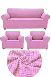E Bahar Polyester Likralı Jakarlı Süngersiz Armürlü Giydirmeli Pembe Beşli Koltuk Örtüsü 180x230 cm