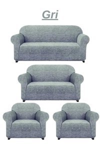 Kanway Likralı Jakarlı Süngersiz Kırçıllı Giydirmeli Gri 3-2-1-1 Koltuk Örtüsü 180x230 cm