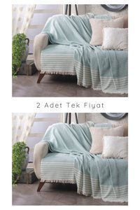 Lux Touch Olimpos Pamuklu Saçaklı Süngersiz Geometrik Desenli Yeşil Tekli Koltuk Örtüsü 180x200 cm