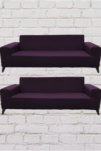 Şahane Ev Mikro Polyester Likralı Jakarlı Süngersiz Düz Giydirmeli Lastikli Fuşya Üçlü Koltuk Örtüsü 51x42 cm