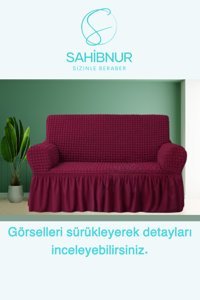 Sahibnur Pamuklu - Polyester Bürümcük Jakarlı Süngersiz Geometrik Desenli Giydirmeli Bordo Tekli Koltuk Örtüsü 140x180 cm