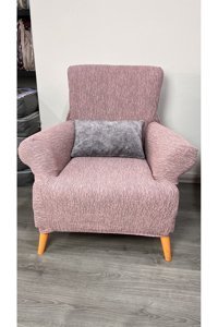 Uzhanem Likralı Jakarlı Süngerli Çizgili Giydirmeli Pembe Tekli Koltuk Örtüsü 60x85 cm