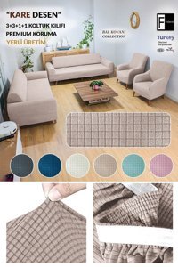 Faiend Polyester Likralı Süngersiz Düz Giydirmeli Gri 3-3-1-1 Koltuk Örtüsü 180x220 cm