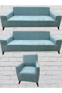 Şahane Ev Babyface Kadife Likralı Jakarlı Süngersiz Düz Giydirmeli Lastikli Kaymaz Yeşil Tekli Koltuk Örtüsü 5x110 cm