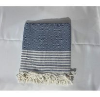 Nasır Home Pamuklu Püsküllü Süngersiz Çizgili Mavi Tekli Koltuk Örtüsü 180x300 cm
