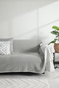 Favora Elmas Pamuklu Örgü Püsküllü Süngersiz Çizgili Bordo Tekli Koltuk Örtüsü 175x215 cm