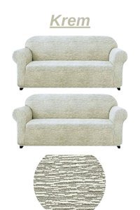 Furkanticaret Polyester Jakarlı Süngersiz Kırçıllı Giydirmeli Krem İkili Koltuk Örtüsü 180x230 cm