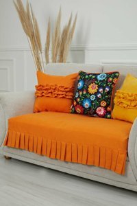 Aisha's Design KO-28 Polyester Örgü Pileli Süngersiz Düz Turuncu İkili Koltuk Örtüsü 90x155 cm