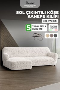 Paulato Mikrofiber Likralı Jakarlı Süngersiz Çizgili Giydirmeli Beyaz Üçlü Koltuk Örtüsü 180x350 cm