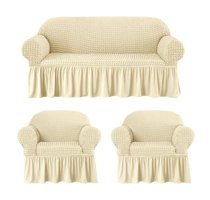 Eldost Ticaret Pamuklu - Polyester Bürümcük Jakarlı Süngersiz Armürlü Giydirmeli Kahverengi Beşli Koltuk Örtüsü 180x230 cm