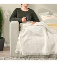 Ikea Hornmal Polyester Örgü Saçaklı Süngersiz Düz Beyaz Tekli Koltuk Örtüsü 130x170 cm