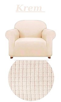Furkanticaret Pamuklu - Polyester Likralı Süngersiz Düz Giydirmeli Bej Tekli Koltuk Örtüsü 90x100 cm