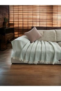 Casa Home Pamuklu Kanvas Saçaklı Süngersiz Armürlü Yeşil Üçlü Koltuk Örtüsü 170x210 cm