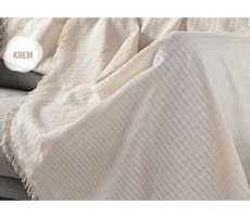 Taşkın Home Pamuklu Polar Saçaklı Süngersiz Petek Desenli Bej Tekli Koltuk Örtüsü 180x300 cm