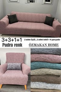 Özmakan Pamuklu - Polyester Likralı Jakarlı Süngersiz Çizgili Giydirmeli Pembe Tekli Koltuk Örtüsü 185x220 cm