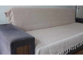 Coperta Pamuklu Kanvas Püsküllü Süngersiz Armürlü Kahverengi Üçlü Koltuk Örtüsü 180x215 cm