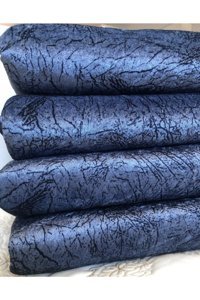 Selçuklu Tekstil Kadife Polar Pofuduk Süngerli Çizgili Lacivert Üçlü Koltuk Örtüsü 170x220 cm