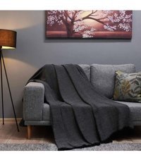 Buca Yün Pamuklu - Polyester Kanvas Jakarlı Süngersiz Armürlü Siyah Üçlü Koltuk Örtüsü 170x230 cm