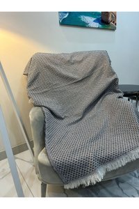 Divaldi Pamuklu - Polyester Kanvas Saçaklı Süngersiz Armürlü Gri Tekli Koltuk Örtüsü 170x210 cm