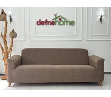 Defne Home Pamuklu - Polyester Likralı Jakarlı Süngersiz Armürlü Giydirmeli Kahverengi Sekizli Koltuk Örtüsü 220x180 cm