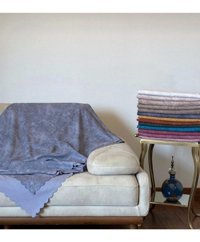 Poyraz Garanti Akrilik Nubuk Jakarlı Süngersiz Düz Lacivert Tekli Koltuk Örtüsü 180x220 cm