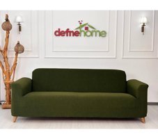 Defne Home Pamuklu - Polyester Likralı Jakarlı Süngersiz Armürlü Giydirmeli Haki Sekizli Koltuk Örtüsü 220x180 cm