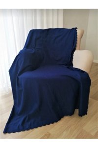 Poyraz Garanti Pamuklu Nubuk Jakarlı Süngersiz Düz Lacivert Tekli Koltuk Örtüsü 175x215 cm