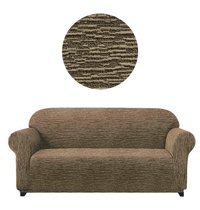 Karahanlı Polyester Likralı Jakarlı Süngersiz Çizgili Giydirmeli Kahverengi Tekli Koltuk Örtüsü 180x230 cm