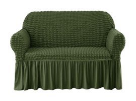 Eldost Ticaret Pamuklu - Polyester Bürümcük Jakarlı Süngersiz Armürlü Giydirmeli Yeşil İkili Koltuk Örtüsü 120x175 cm