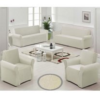 Uygar Home Pamuklu - Polyester Likralı Süngerli Düz Giydirmeli Bej Dörtlü Koltuk Örtüsü