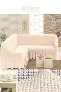 Uytm Polyester Bürümcük-Likralı Drapeli Süngerli Çizgili Giydirmeli Bej Tekli Koltuk Örtüsü 400x550 cm