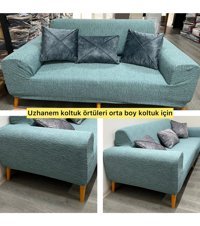 Uzhanem Likralı Jakarlı Süngerli Çizgili Giydirmeli Yeşil Tekli Koltuk Örtüsü 150x180 cm