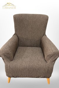 Uzhanem Pamuklu - Polyester Bürümcük-Likralı Jakarlı Süngerli Çizgili Giydirmeli Kahverengi Tekli Koltuk Örtüsü 60x90 cm