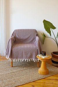 Koza Home Pamuklu Saçaklı Süngersiz Çizgili Bordo Tekli Koltuk Örtüsü 150x170 cm