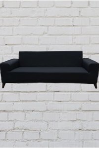 Şahane Ev Mikro Polyester Likralı Jakarlı Süngersiz Düz Giydirmeli Lastikli Antrasit Üçlü Koltuk Örtüsü 140 cm